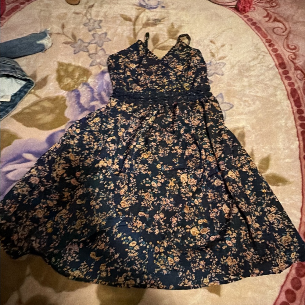 Floral Spaghetti-Strap Mini Dress in Navy